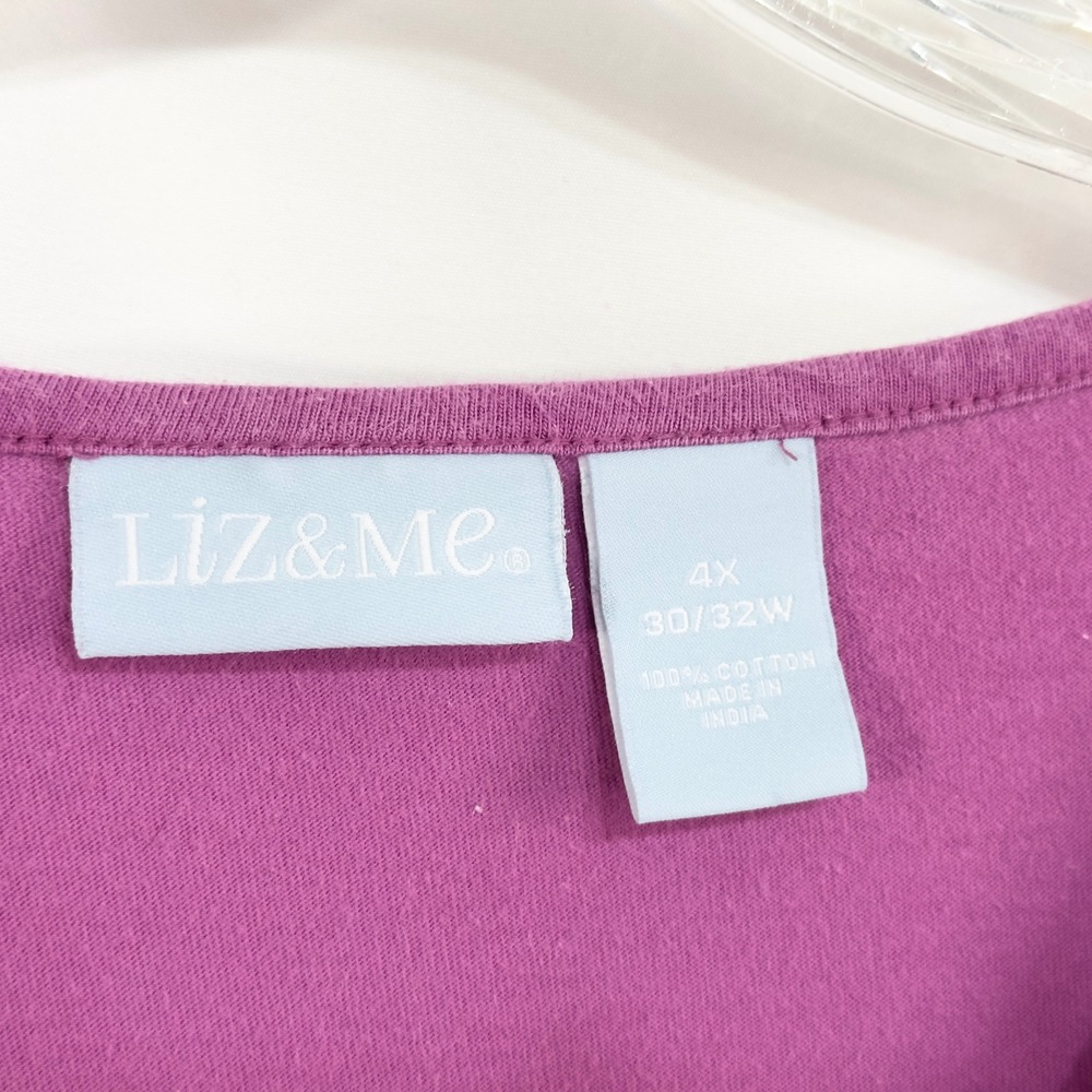 Liz & Me Plus Size 30W 32W Top 4X Purple Floral Top V Neck Short Sleeve 350 - Picture 4 of 7